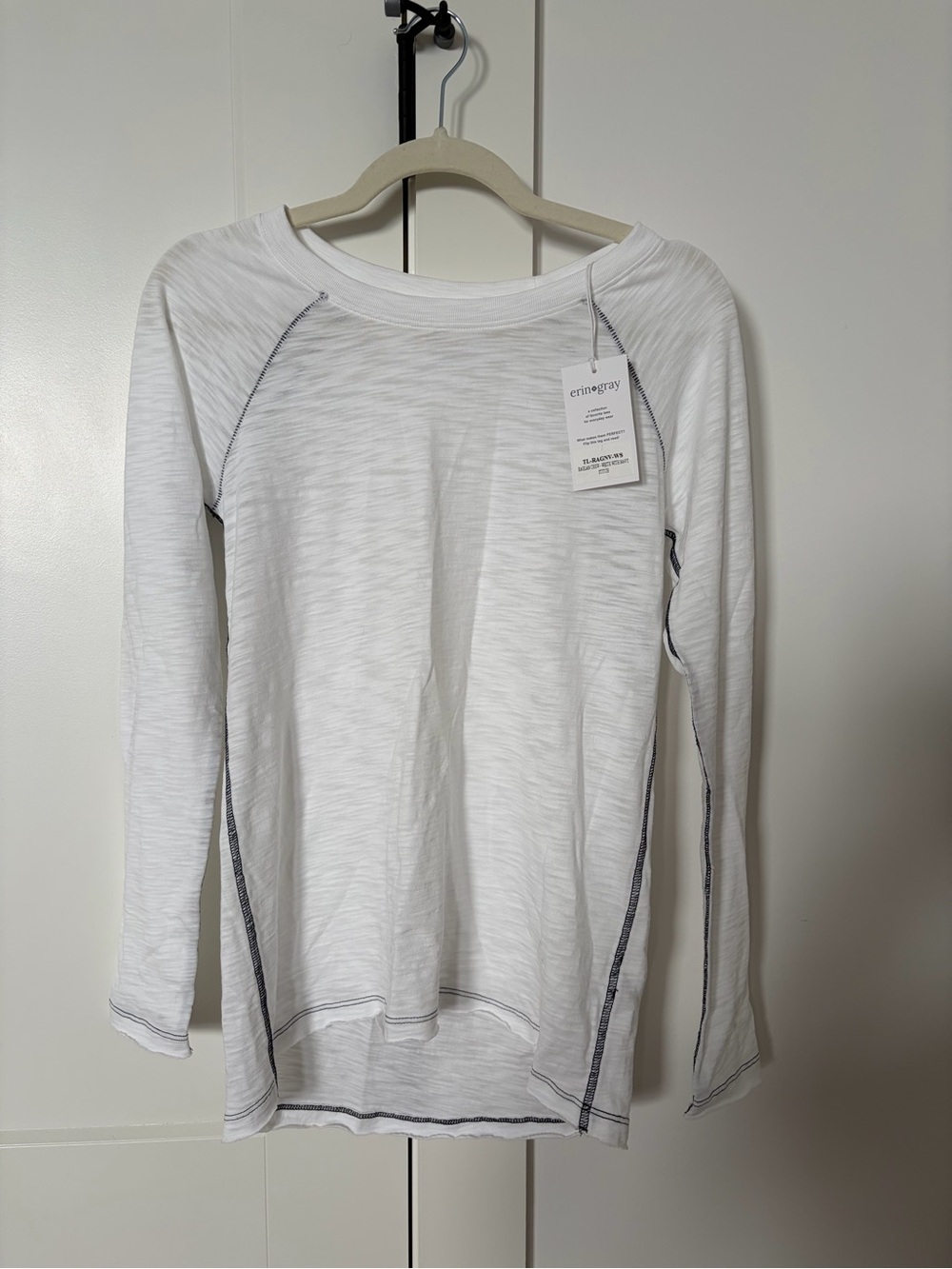 White Long-Sleeve Raglan Seamed Tee